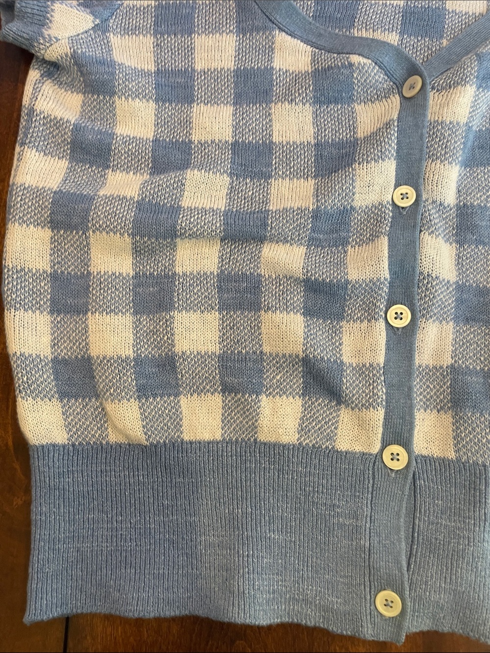 NWT Ralph Lauren Gingham Light Blue & White Short Sleeve Knit Cardigan - Picture 11 of 14